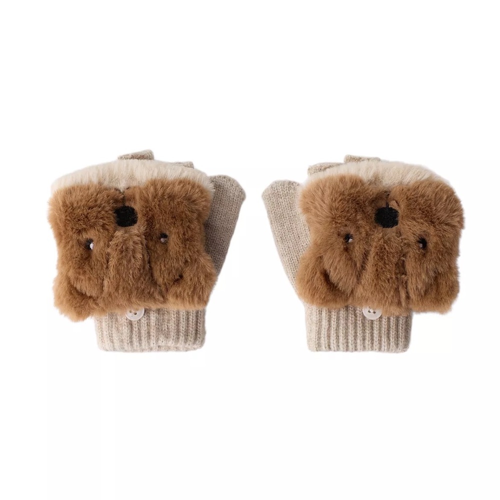 Zara Kids Beige Knit Flip-Top Mittens